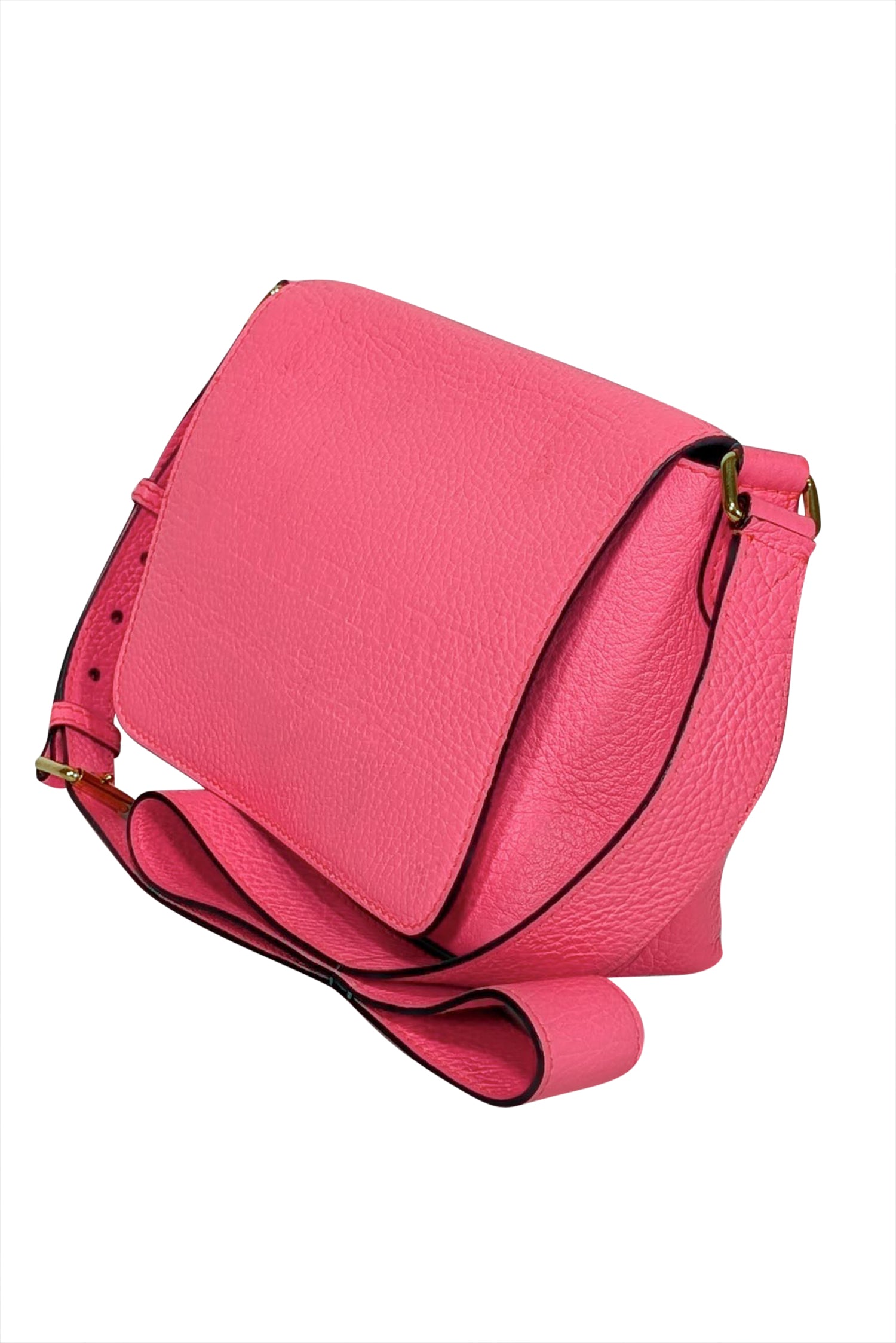 Burberry - Hot Pink Pebbled Leather Front Flap Crossbody Bag