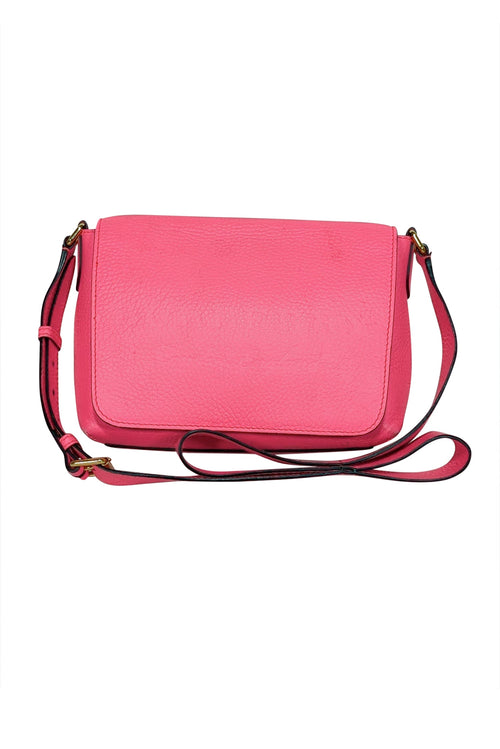 Burberry - Hot Pink Pebbled Leather Front Flap Crossbody Bag
