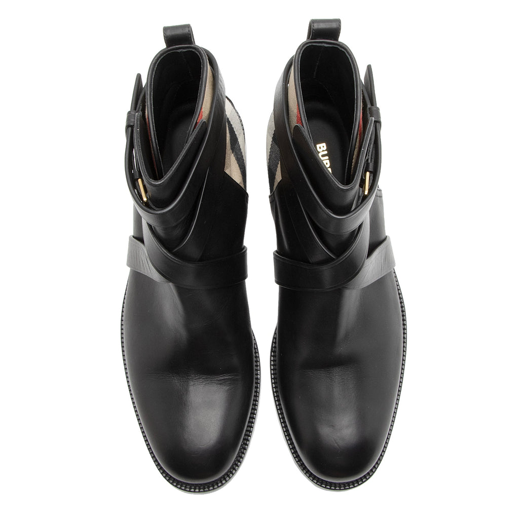 Burberry House Check Calfskin Ankle Boots - Size 9 / 39 (SHF-23322)