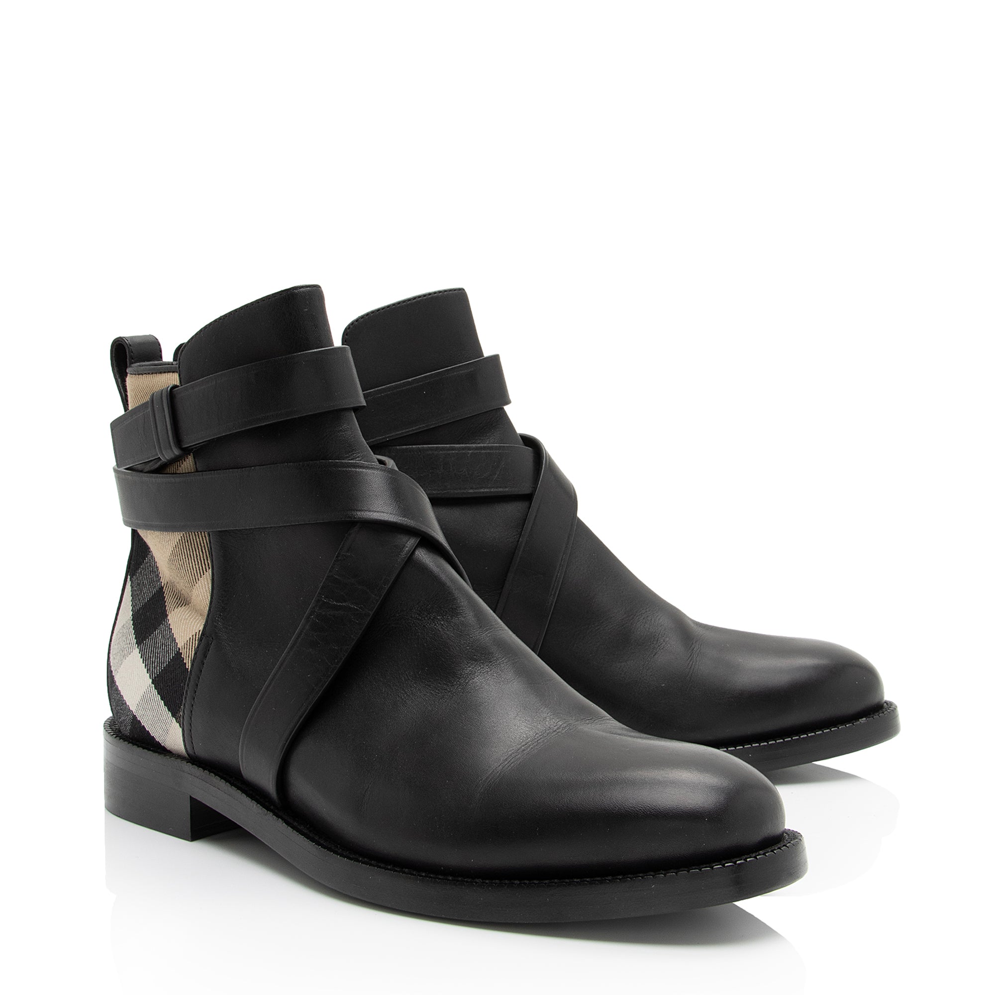 Burberry House Check Calfskin Ankle Boots - Size 9 / 39 (SHF-23322)