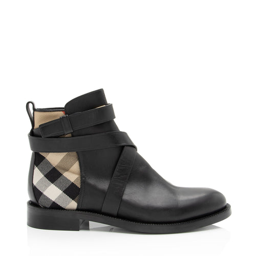Burberry House Check Calfskin Ankle Boots - Size 9 / 39 (SHF-23322)