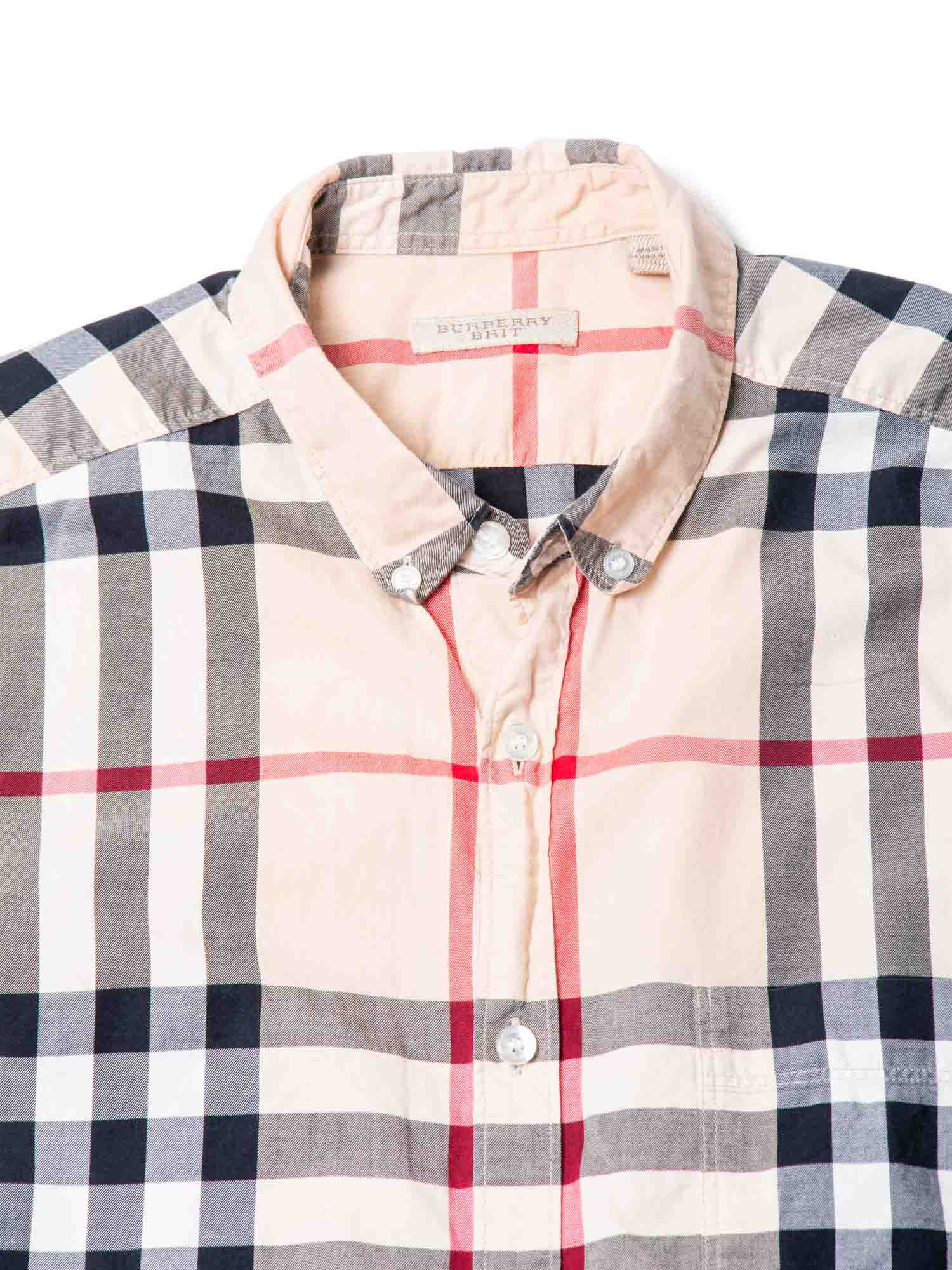 Burberry House Check Cotton Collared Button Up Boyfriend Shirt Beige