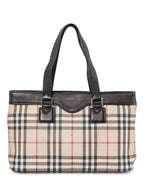 Burberry House Check Leather Top Handle Shopper Bag Beige Black