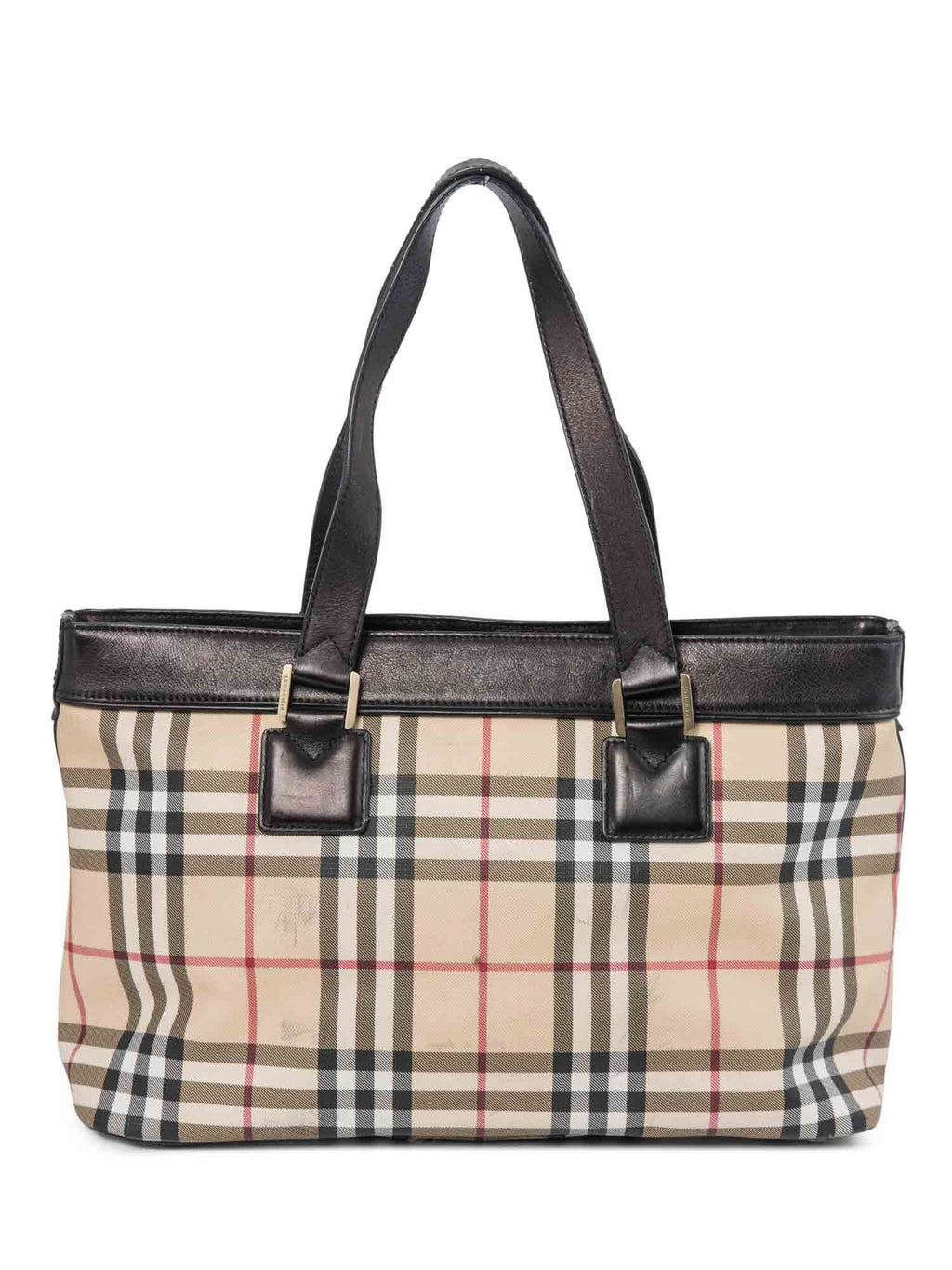 Burberry House Check Leather Top Handle Shopper Bag Beige Black