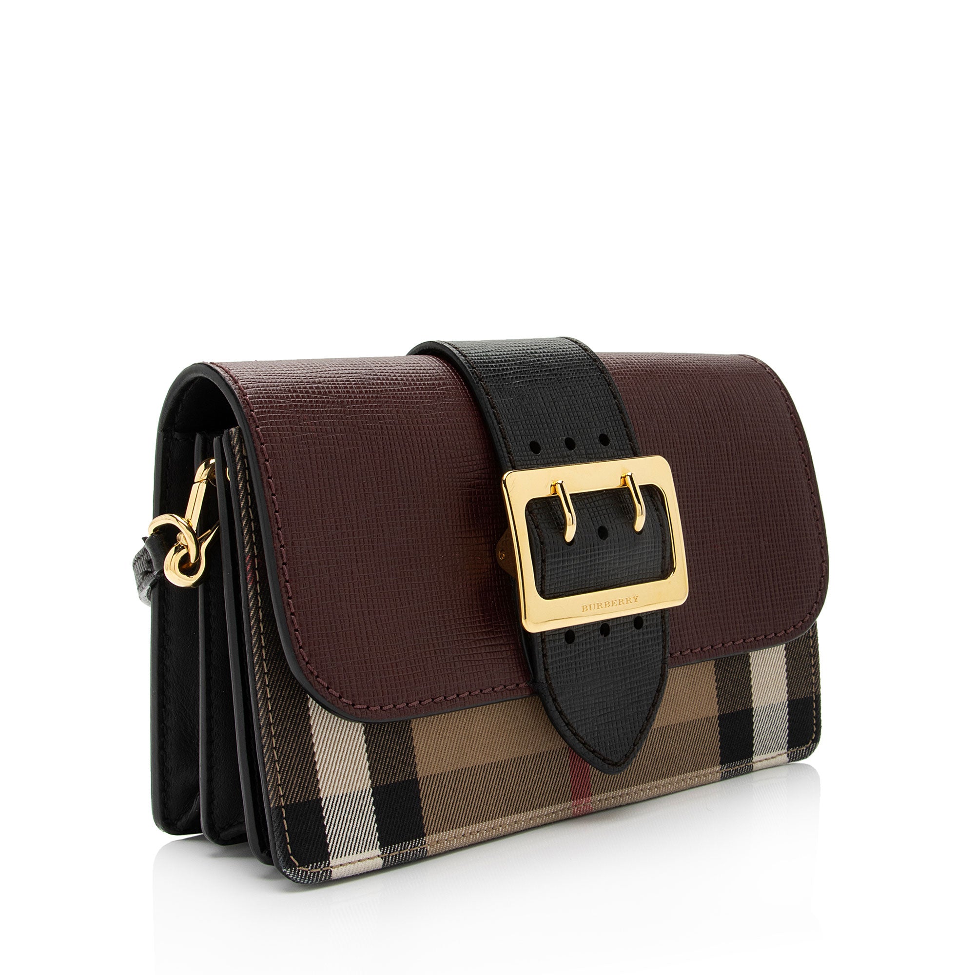 Burberry House Check Madison Buckle Small Shoulder Bag (SHF-x0DUJG)