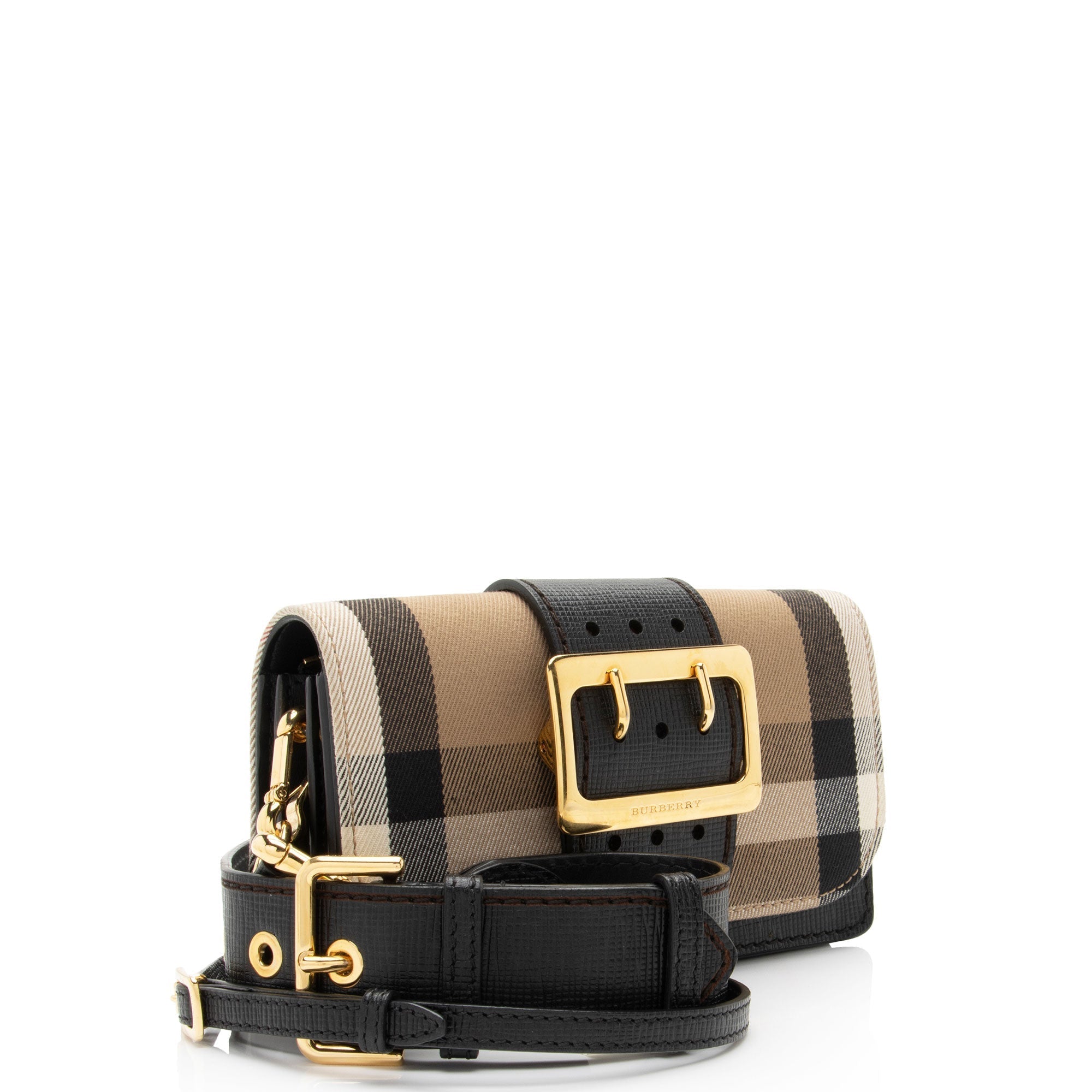 Burberry House Check Madison Buckle Small Shoulder Bag (SHF-P2oe5K)