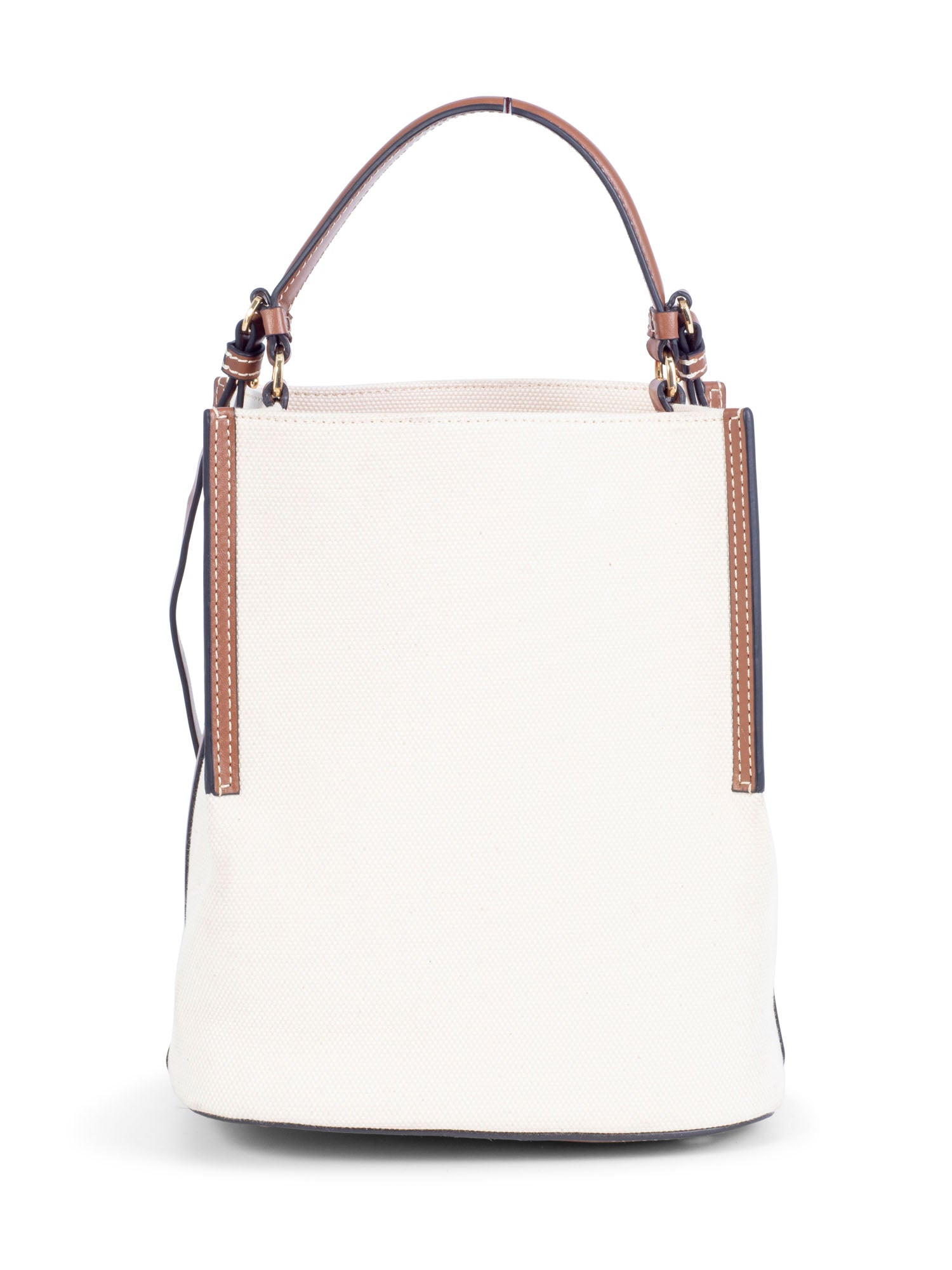 Burberry Leather Canvas Logo Bucket Bag Tan
