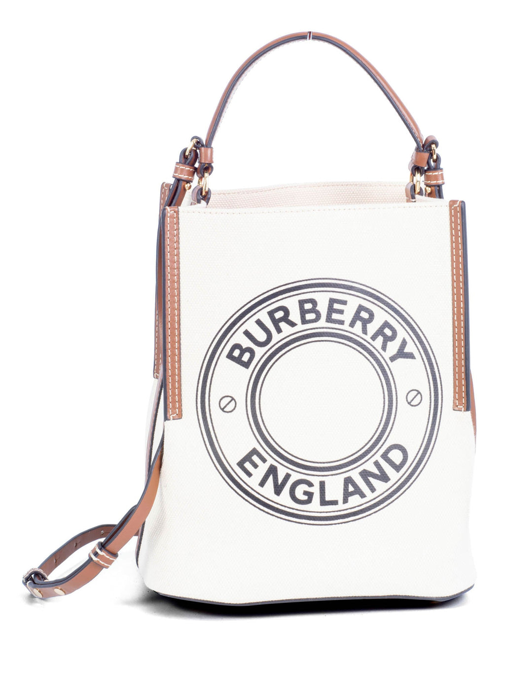 Burberry Leather Canvas Logo Bucket Bag Tan