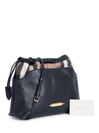 Burberry Leather House Check Bucket Messenger Bag Black