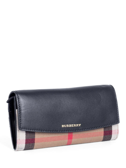 Burberry Leather House Check Flap Wallet Black Brown