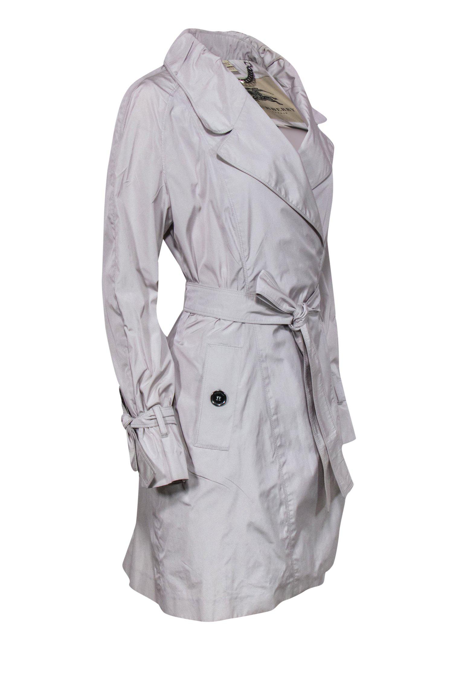 Burberry - Light Grey Open Front Trench Coat w/ Belted Cuffs Sz 10