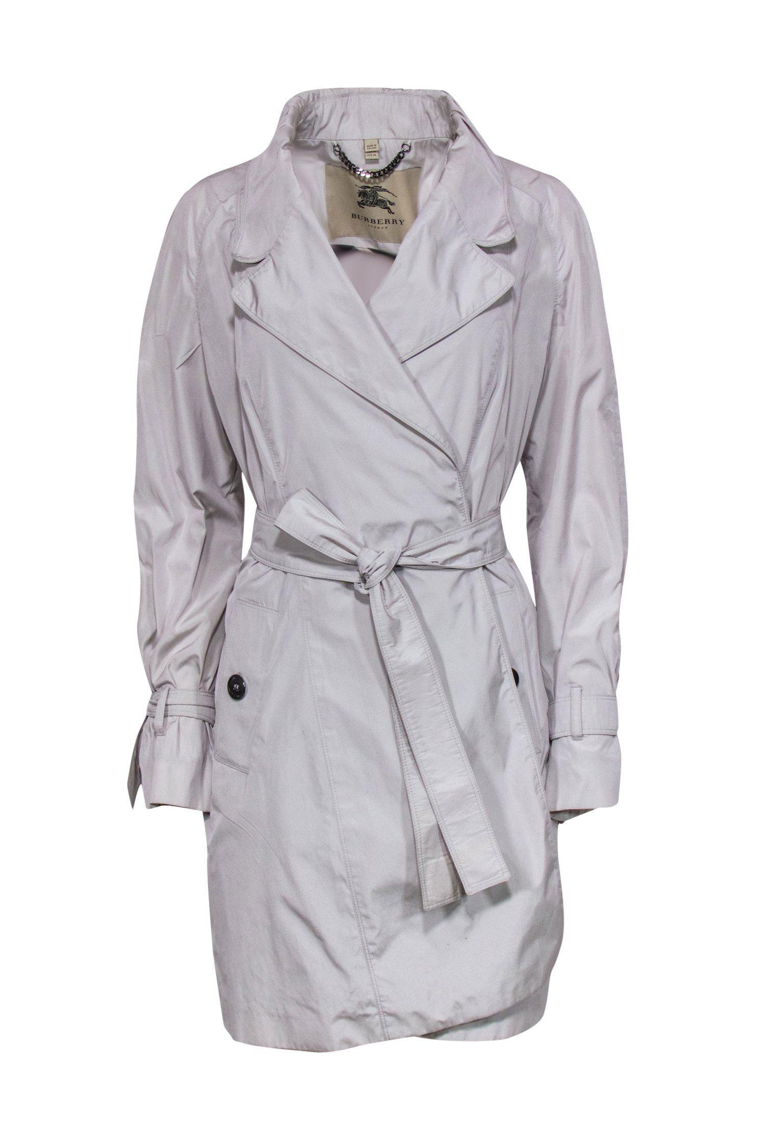Burberry - Light Grey Open Front Trench Coat w/ Belted Cuffs Sz 10