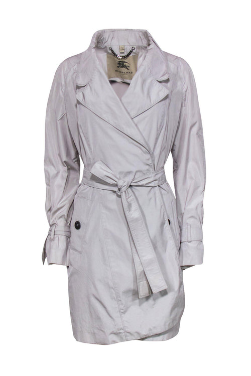 Burberry - Light Grey Open Front Trench Coat w/ Belted Cuffs Sz 10