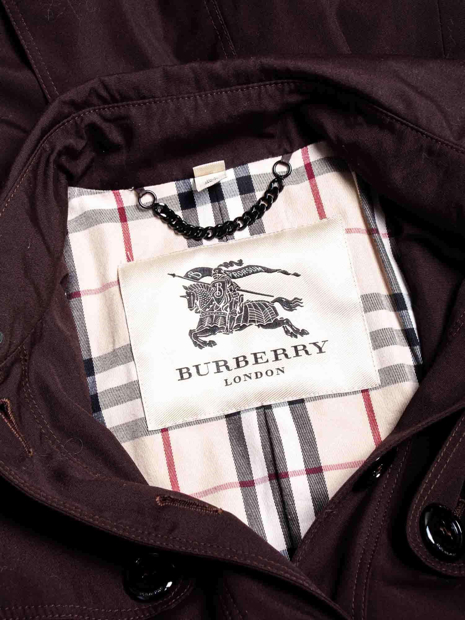 Burberry Logo Check Belted Button Rain Coat Brown