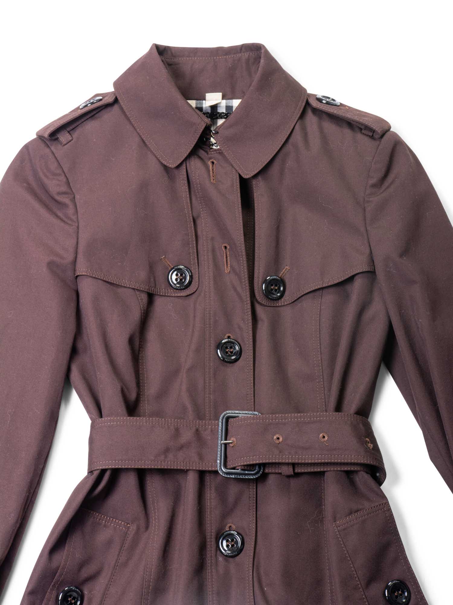 Burberry Logo Check Belted Button Rain Coat Brown