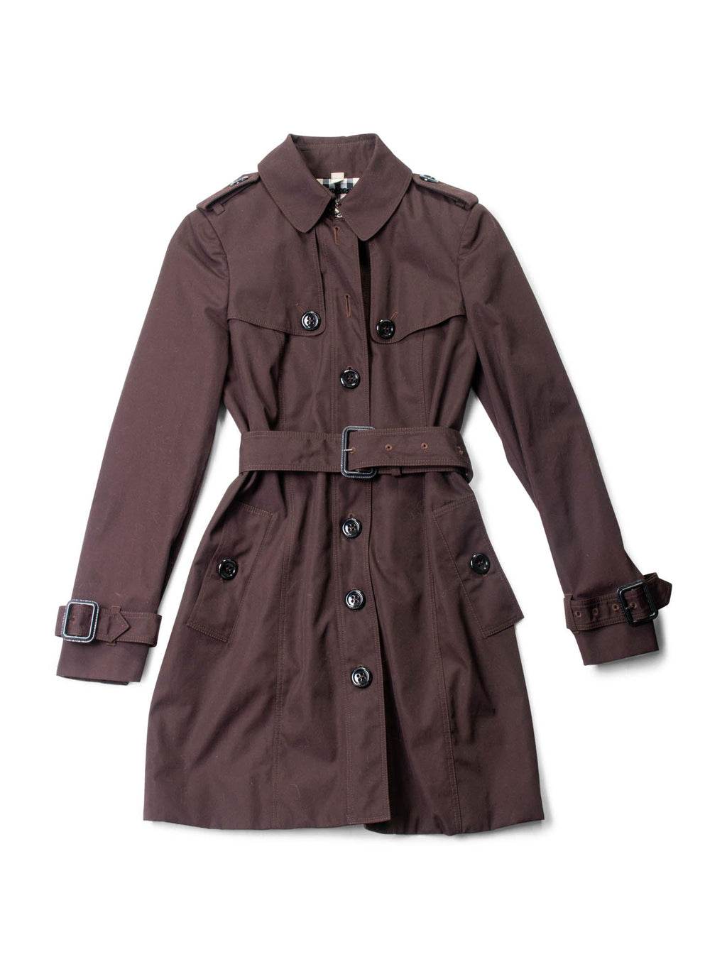 Burberry Logo Check Belted Button Rain Coat Brown