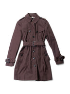 Burberry Logo Check Belted Button Rain Coat Brown