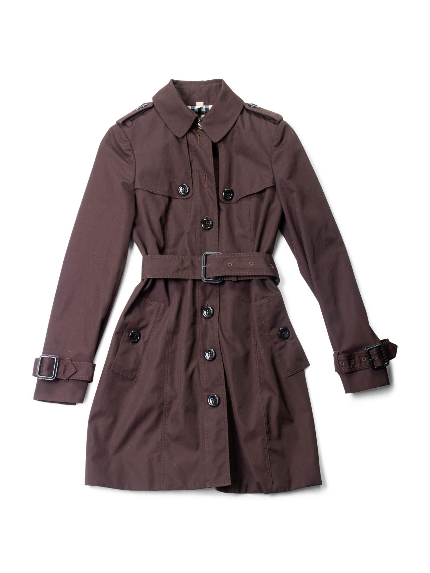 Burberry Logo Check Belted Button Rain Coat Brown
