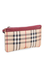 Burberry Logo Haymarket Check Wristlet Bag Beige Red