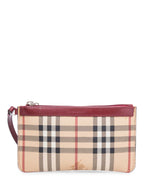 Burberry Logo Haymarket Check Wristlet Bag Beige Red