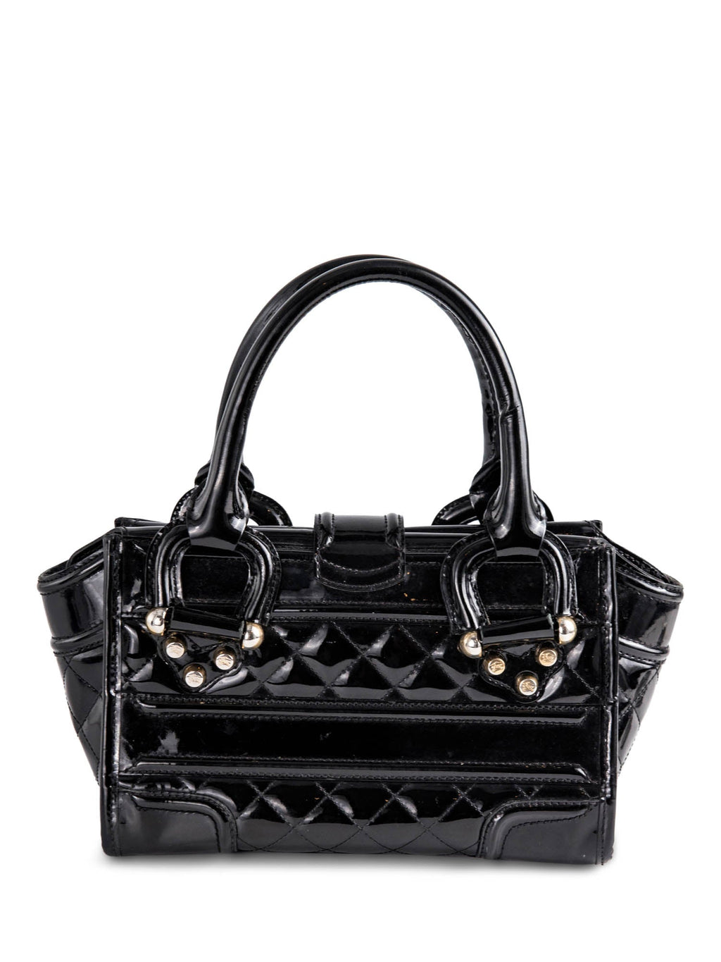Burberry Logo Quilted Patent Leather Top Handle Bag Black