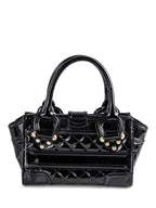 Burberry Logo Quilted Patent Leather Top Handle Bag Black