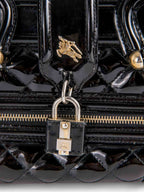 Burberry Logo Quilted Patent Leather Top Handle Bag Black