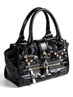 Burberry Logo Quilted Patent Leather Top Handle Bag Black