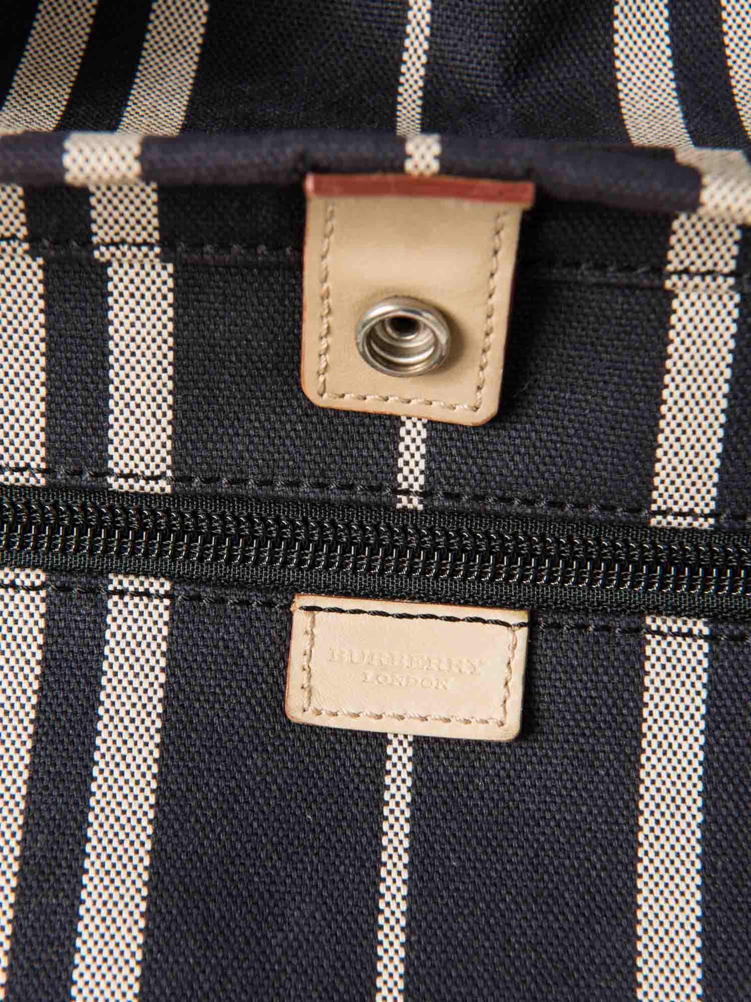 Burberry Logo Striped Canvas Tote Bag Navy Ivory