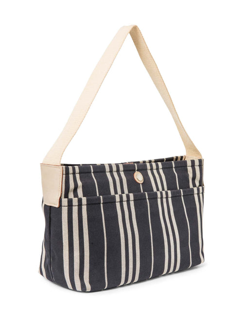 Burberry Logo Striped Canvas Tote Bag Navy Ivory