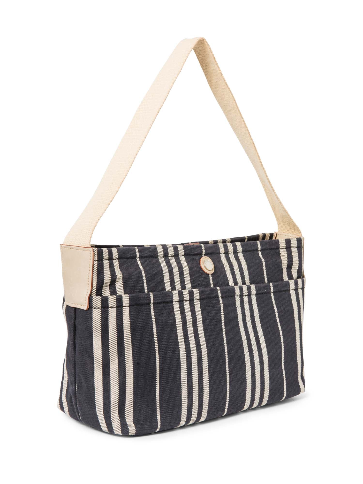 Burberry Logo Striped Canvas Tote Bag Navy Ivory