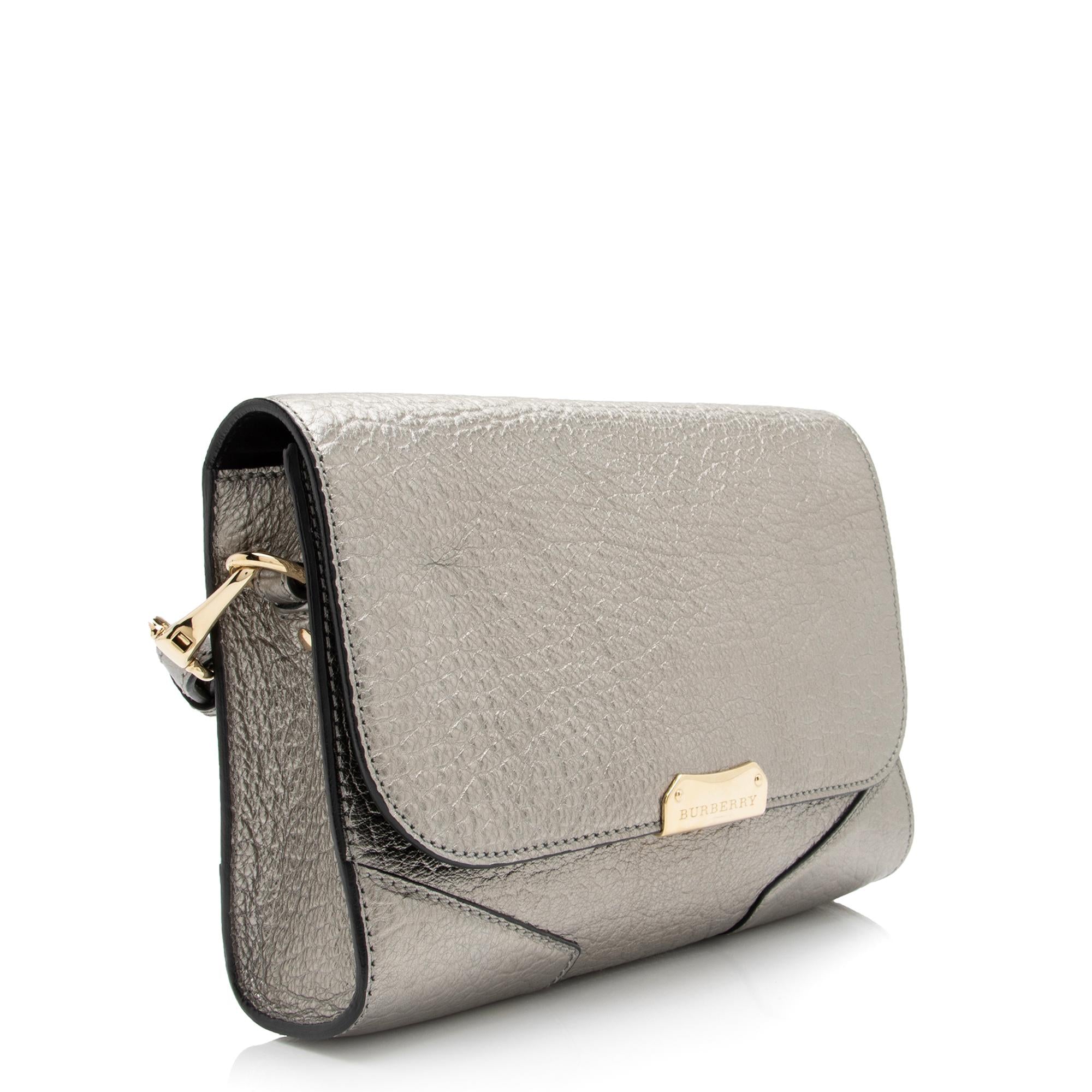 Burberry Metallic Grained Leather Abbott Small Crossbody Bag (SHF-23382)