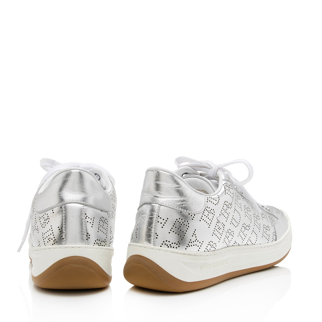 Burberry Metallic Leather Perforated Allover Logo Timsbury Sneakers - Size 8 / 38 (SHF-gcphNz)