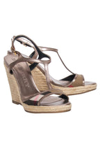 Burberry - Metallic Strap w/ Signature Plaid Espadrille Wedges Sz 8