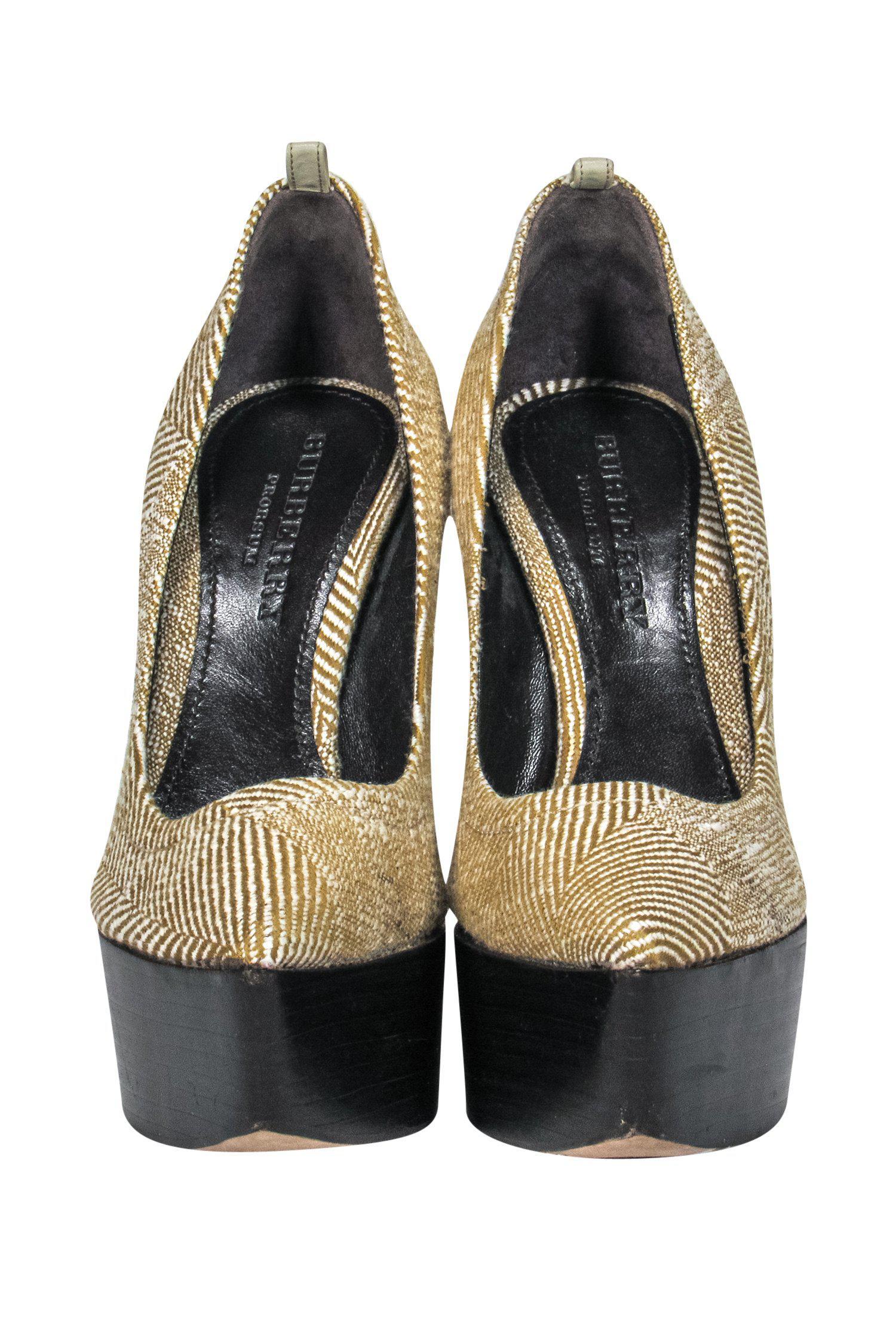 Burberry - Mustard & Brown Platform Wedges Sz 7