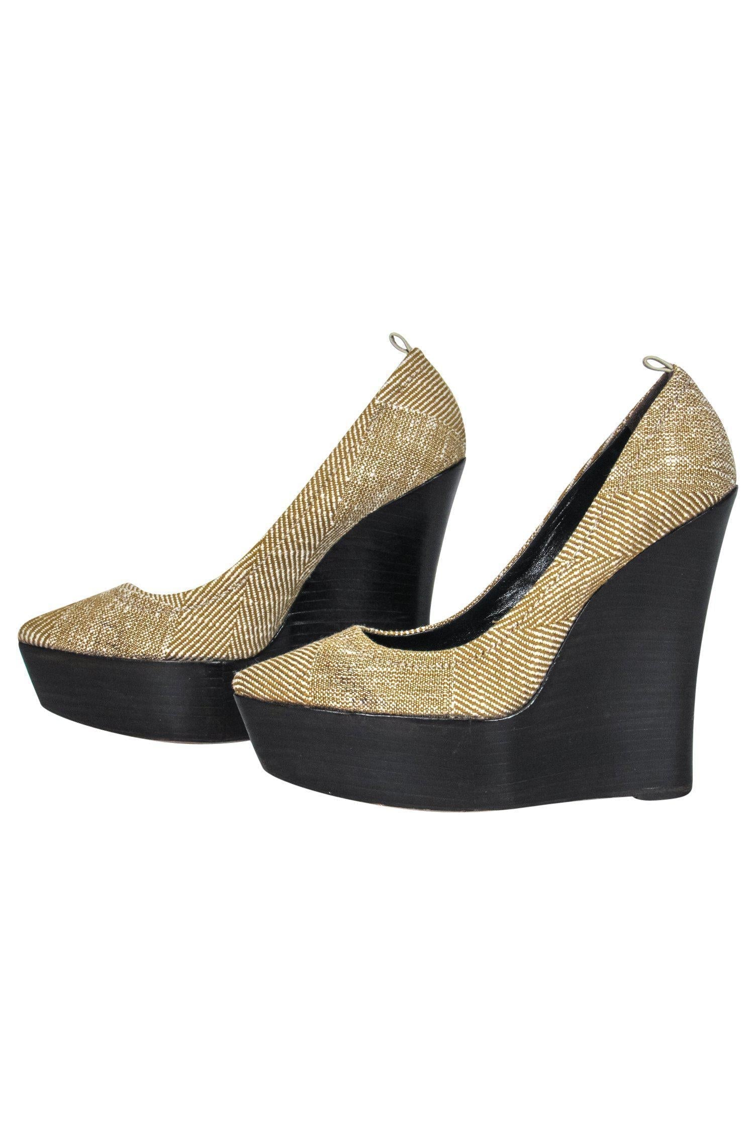 Burberry - Mustard & Brown Platform Wedges Sz 7