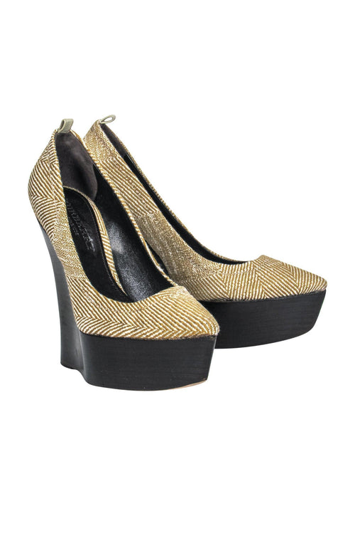 Burberry - Mustard & Brown Platform Wedges Sz 7