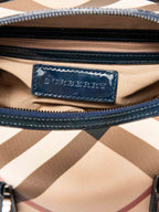 Burberry Nova Check Canvas Leather Boston Bag Beige Navy Blue 25