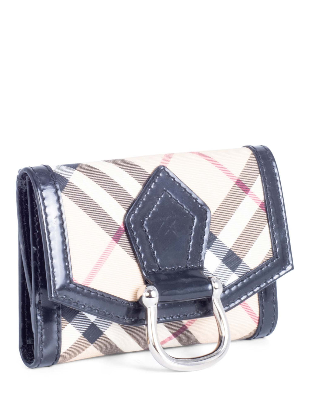 Burberry Nova Check Leather Buckle Wallet Beige Black Silver