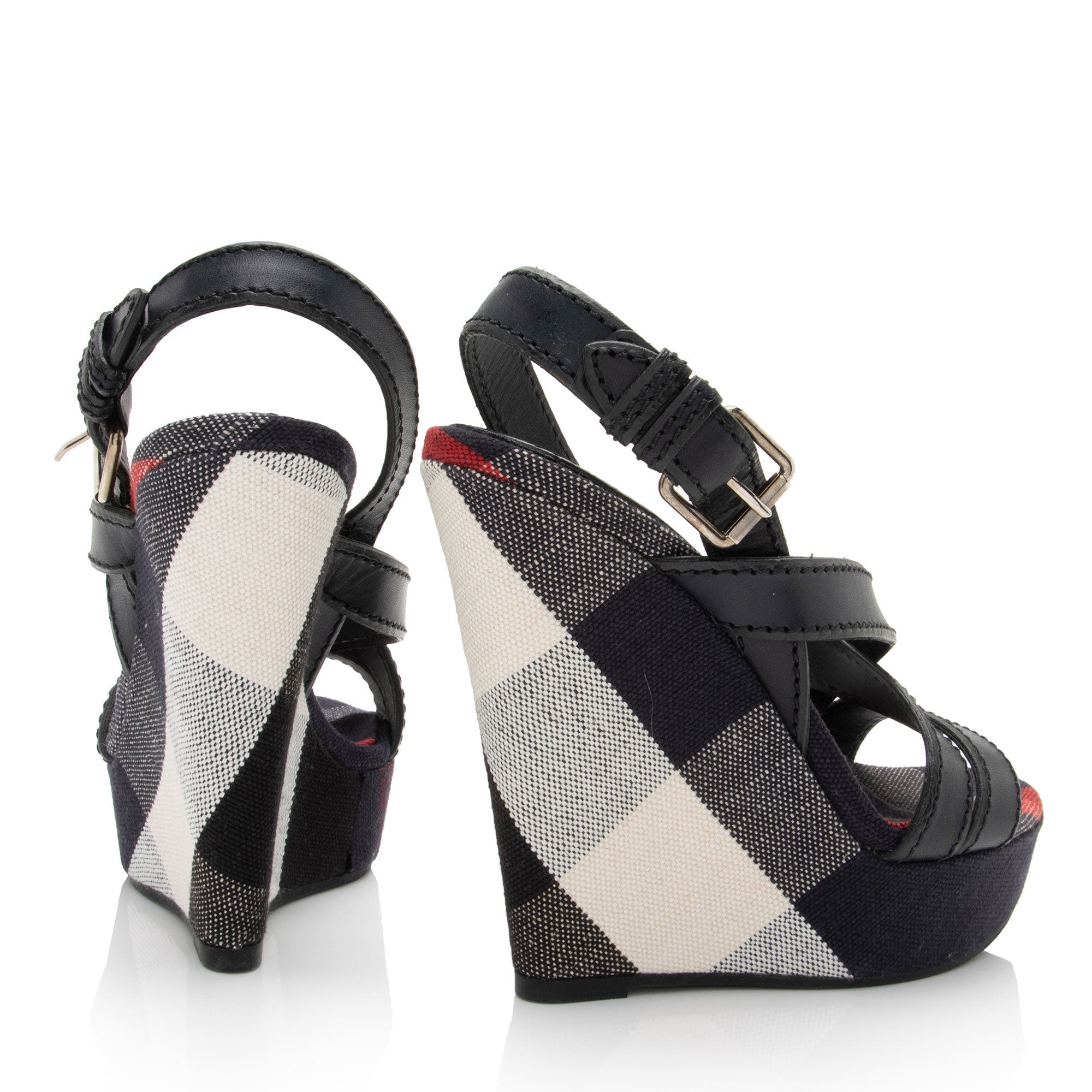 Burberry Nova Check Wedge Sandals - Size 8 / 38 (SHF-sxYHVX)