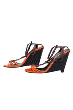 Burberry - Orange & Brown Leather Woven Strappy Wedges Sz 11