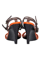 Burberry - Orange & Brown Leather Woven Strappy Wedges Sz 11