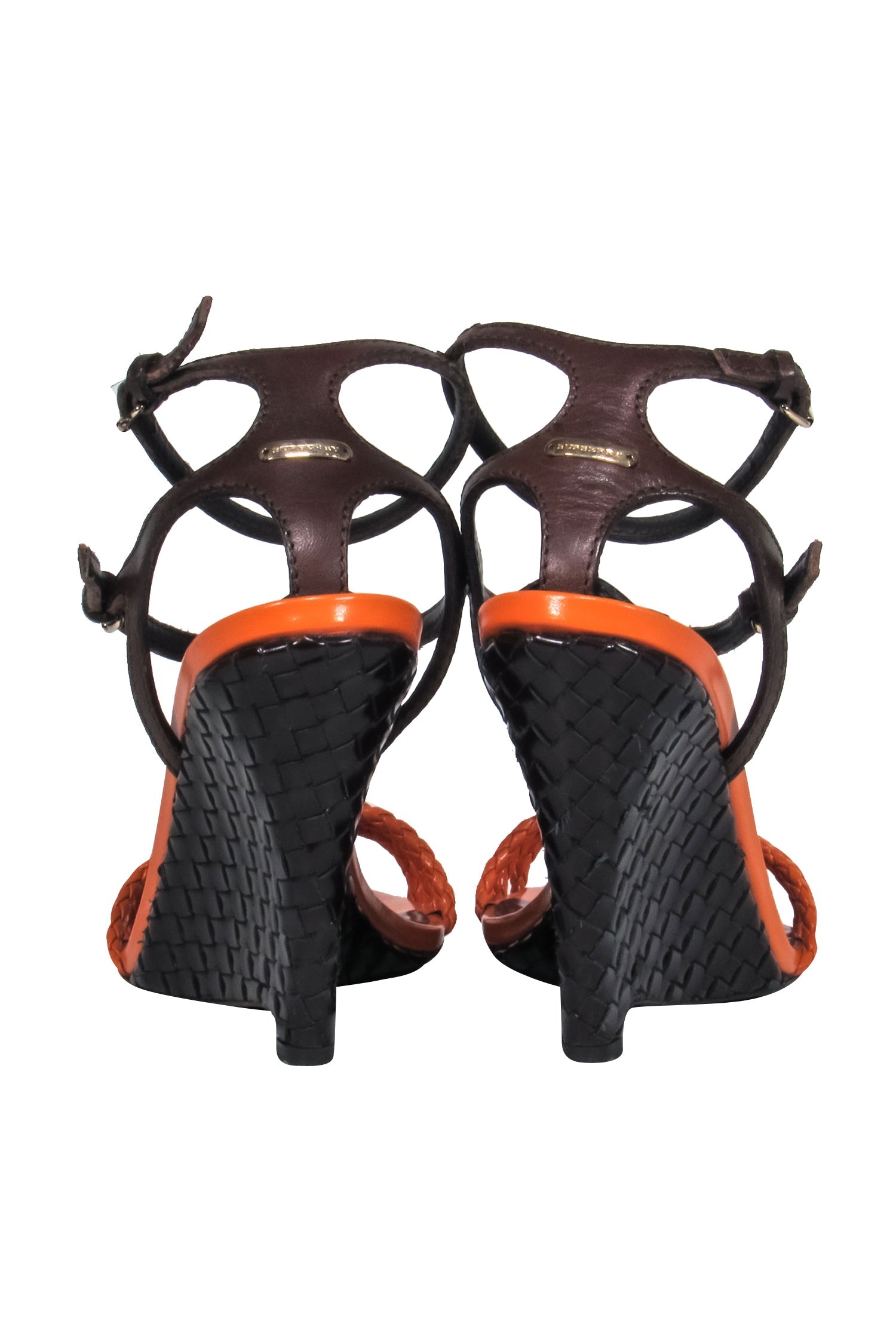 Burberry - Orange & Brown Woven Leather Wedge Heel Sz 10