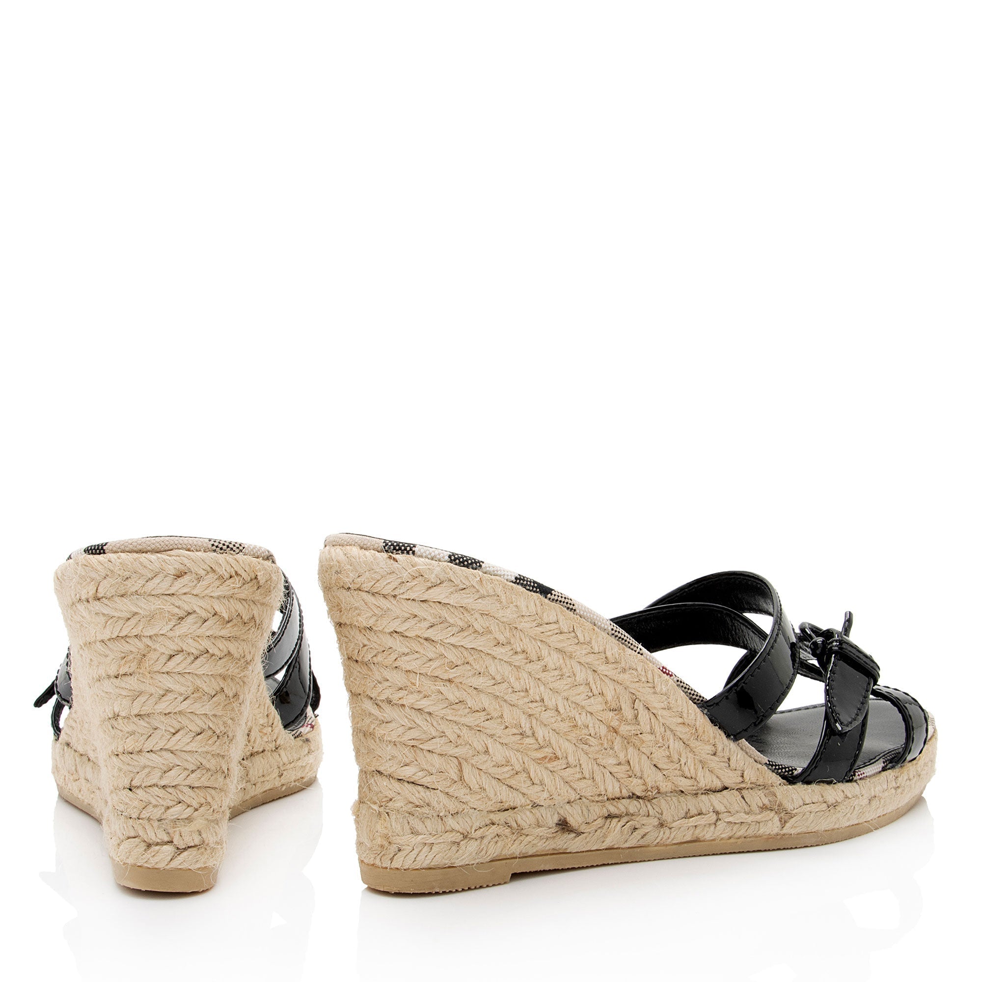 Burberry Patent Leather Check Wedge Sandals - Size 7 / 37 (SHF-lauoUK)