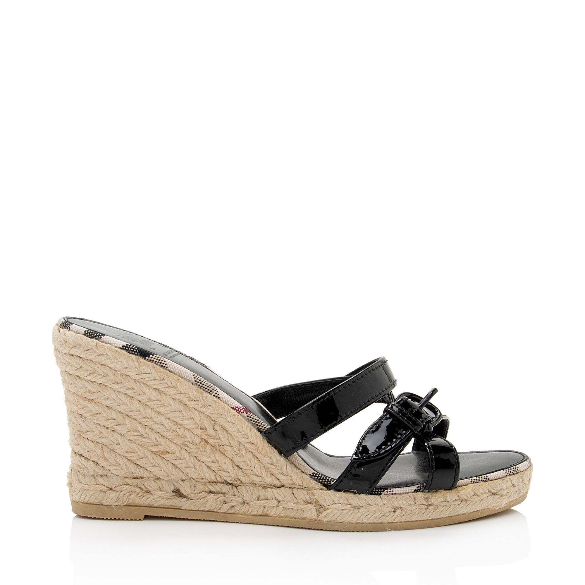 Burberry Patent Leather Check Wedge Sandals - Size 7 / 37 (SHF-lauoUK)