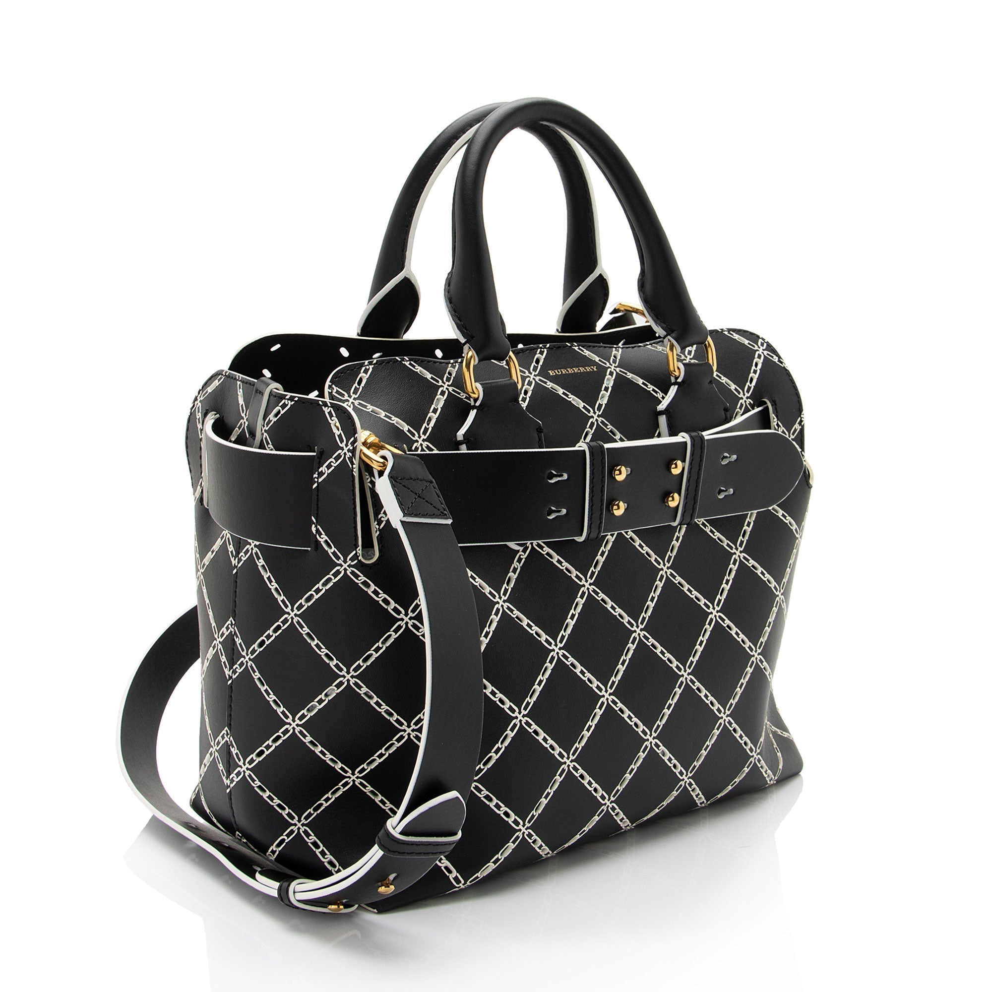 Burberry Perforated Leather Marais Belted Small Tote (SHF-FSQnP3)