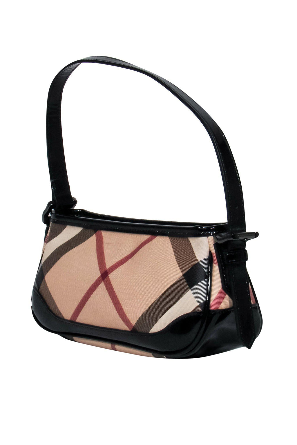 Burberry - Plaid Leather Baguette Shoulder Bag w/ Patent Accents