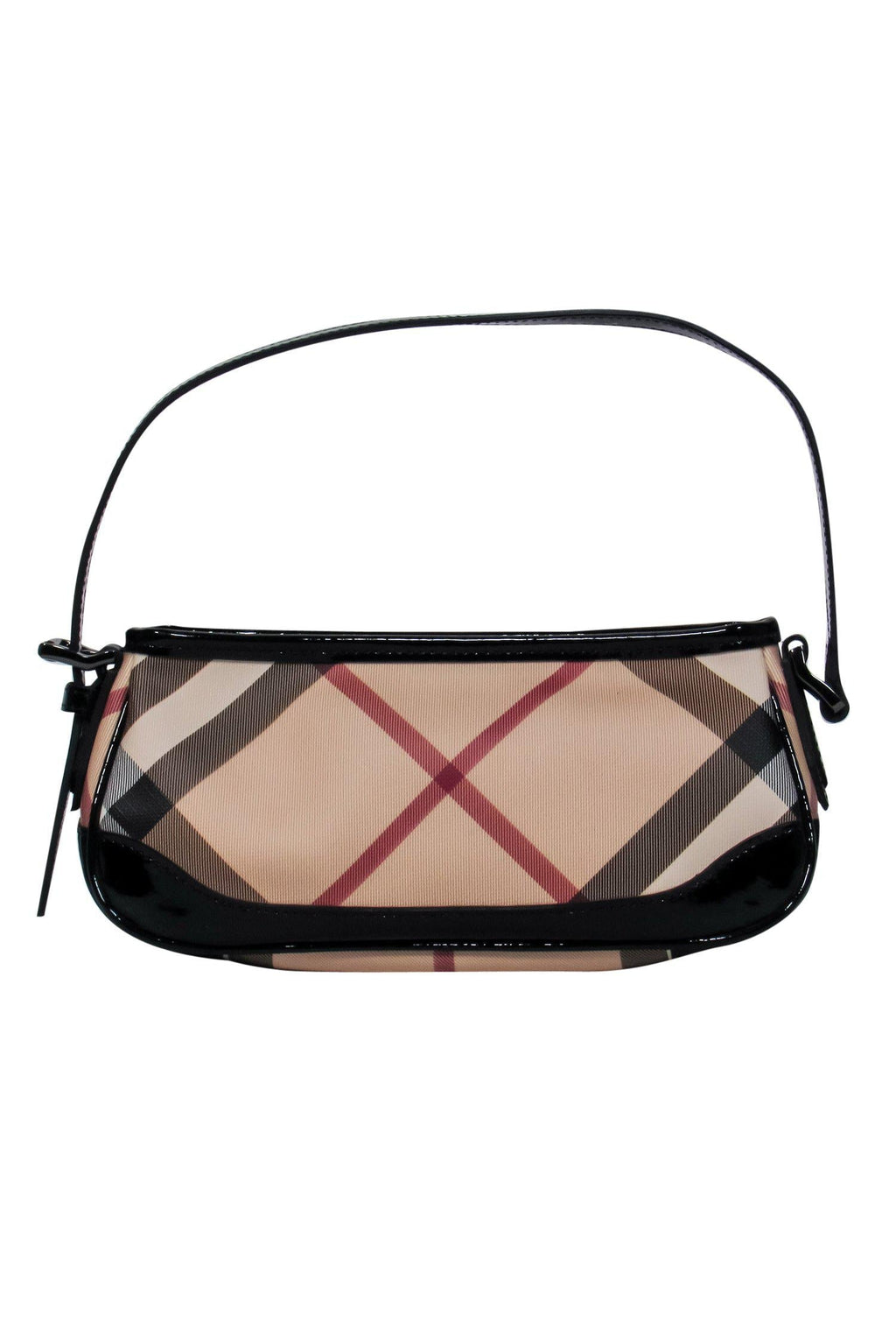 Burberry - Plaid Leather Baguette Shoulder Bag w/ Patent Accents