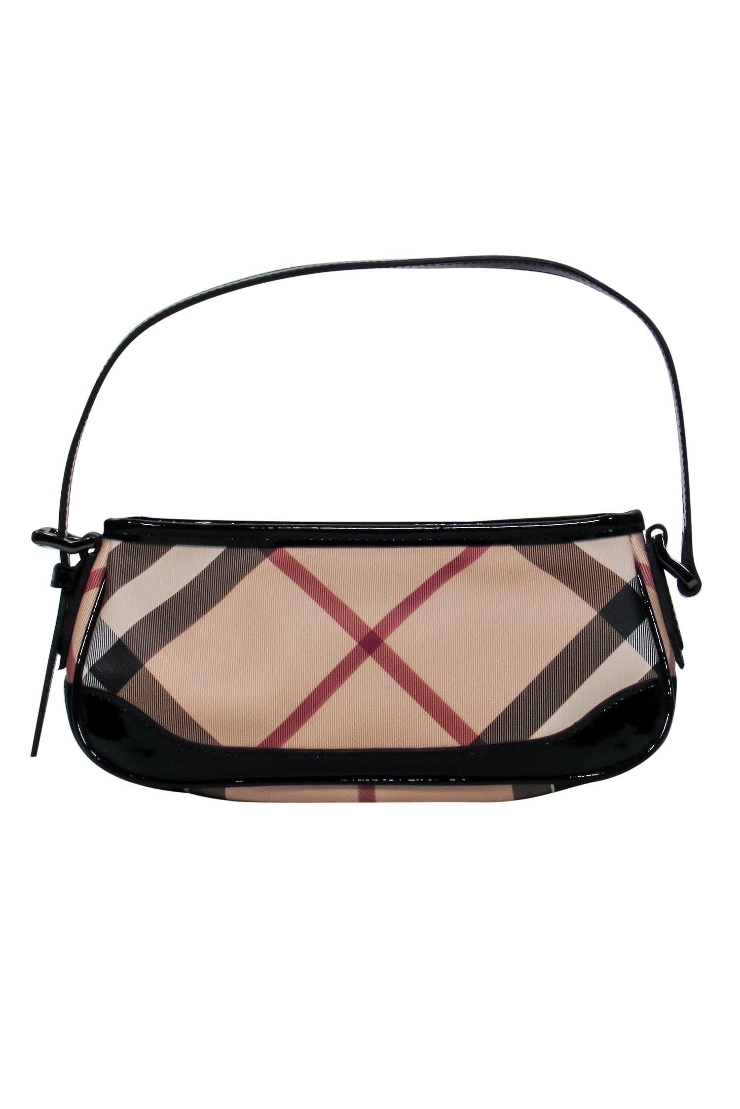 Burberry - Plaid Leather Baguette Shoulder Bag w/ Patent Accents