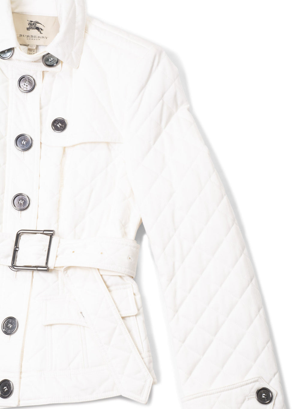 Burberry Quilted Belted Jacket White